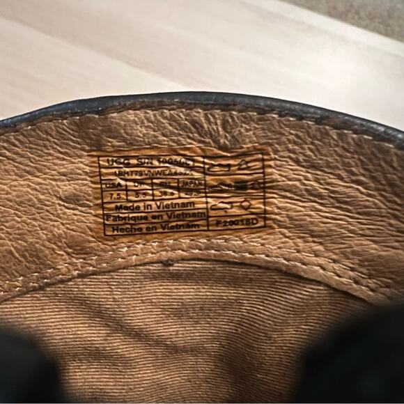 UGG Annie Leather Ankle Boot Black Stacked Block Heel Size 7.5 - Picture 4 of 6